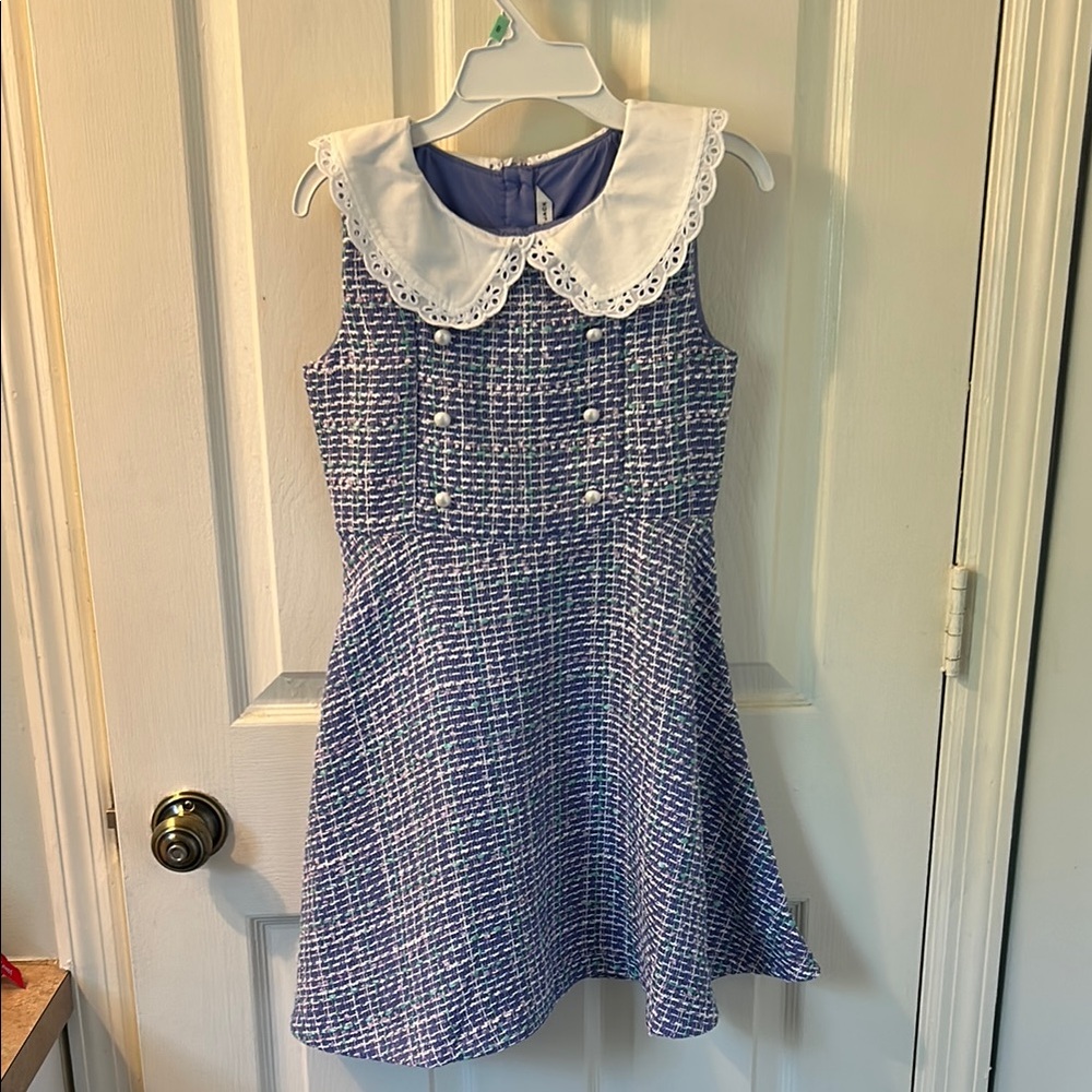 Janie and Jack Blue and White A-Line Dress with Peter Pan Collar